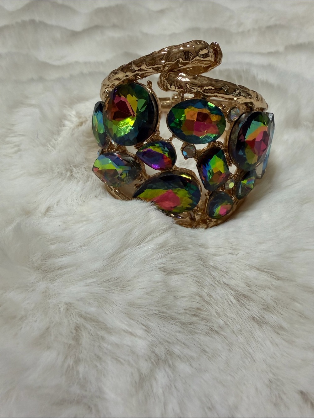 Gold-Tone Multicolor Crystal Statement Cuff Bracelet - Picture 1 of 5